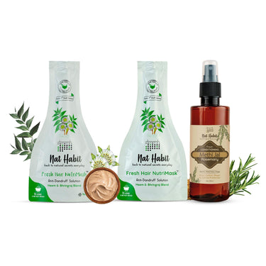 Nat Habit Neem & Bhringraj Blend NutriMask & Rosemary Conditioning Methi Jal Hair Care Combo For Men & Women Dandruff Control, Deep Conditioning & Smoothing (Combo Pack of 3)